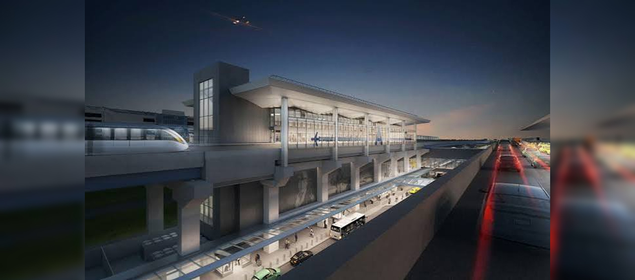 architectural rendering of the exterior of the Newark AirTrain Replacement Program