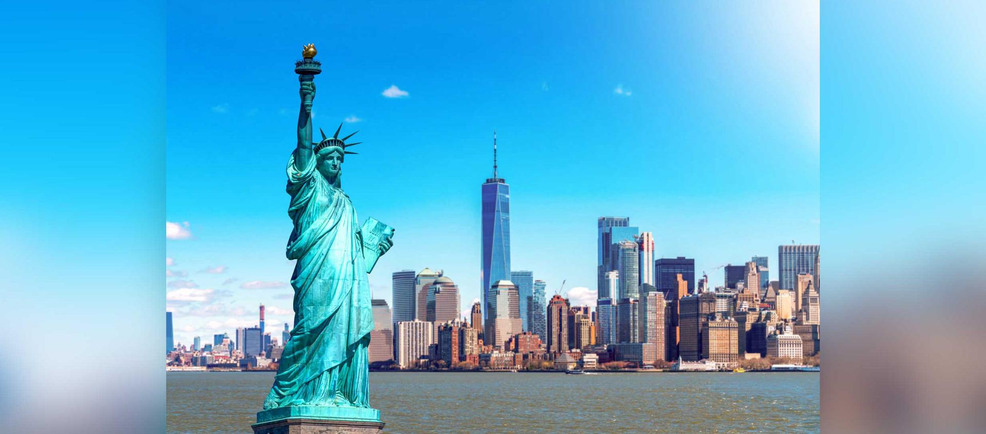 The city skyline on a beautifully sunny day.