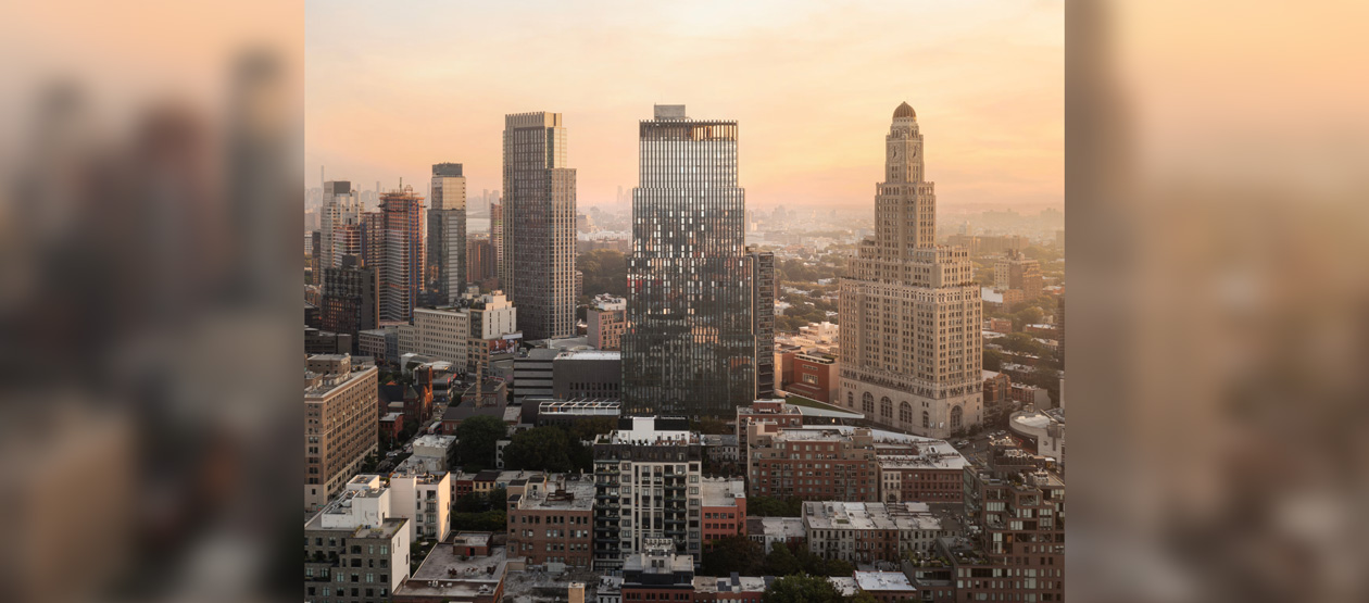 aerial view of Brooklyn, NY, with the 505 State Street building at the center
